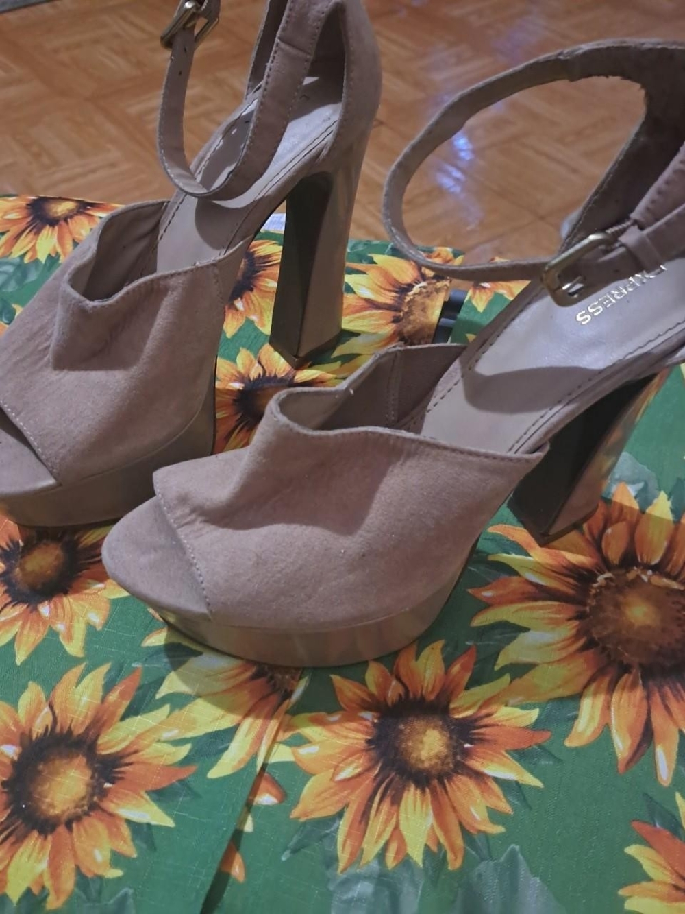 Express Taupe Platform Block Heels with Ankle Strap